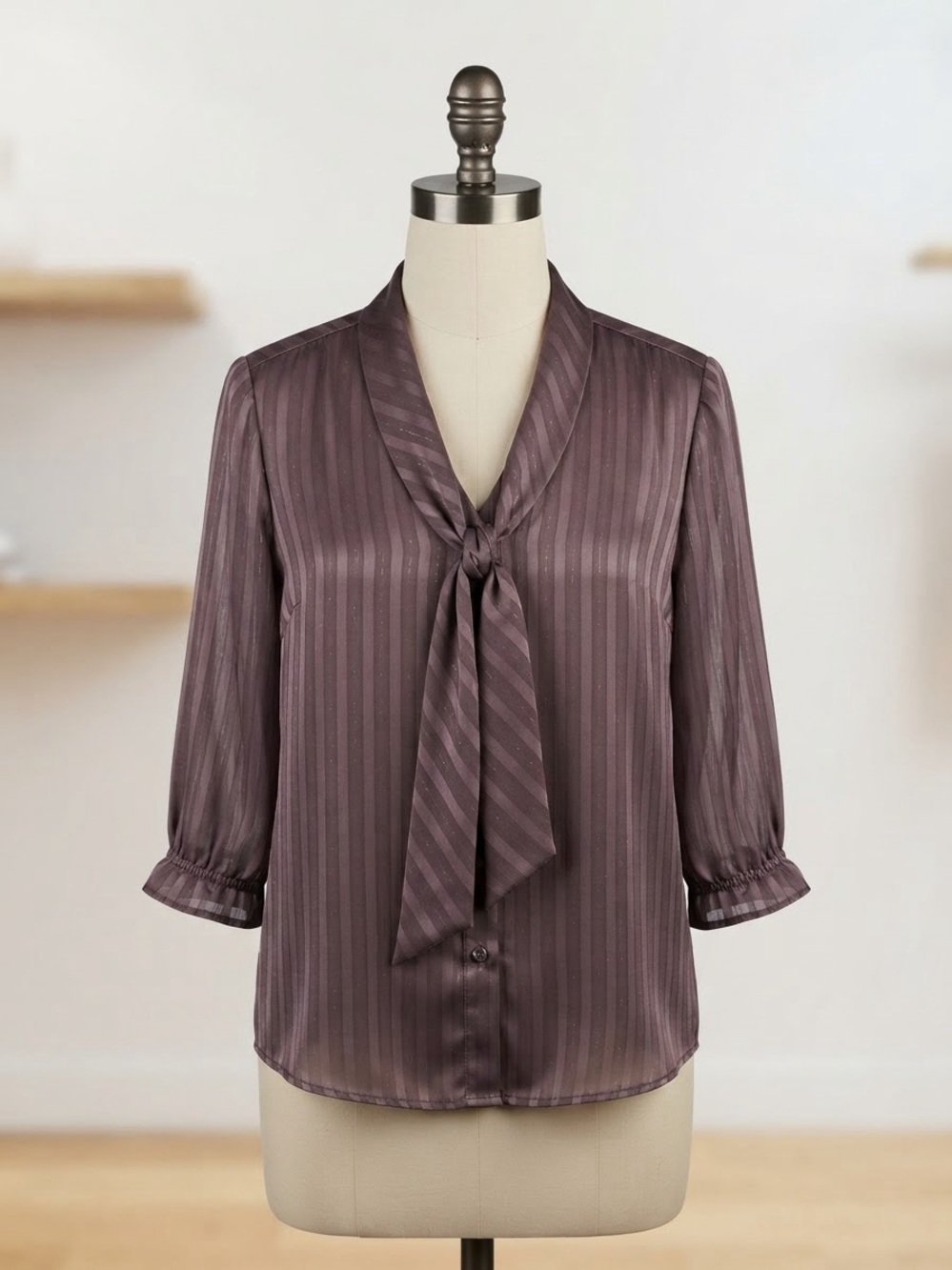 Mossimo Supply Co. Mauve Striped Tie-Neck Blouse